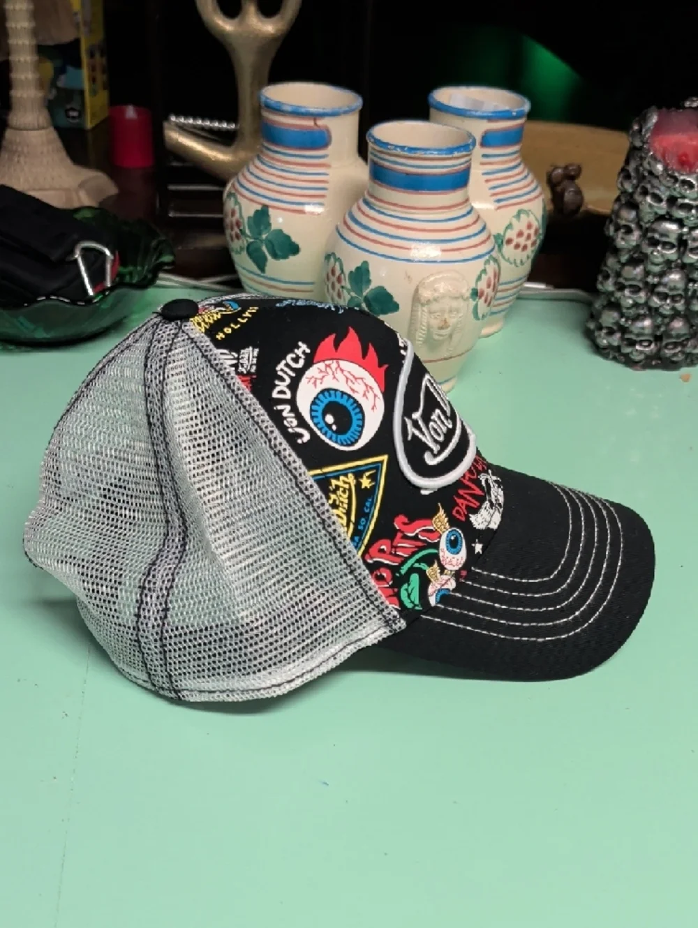 Von Dutch Black Trucker Hat with Multicolor Patch Artwork - Picture 4 of 6